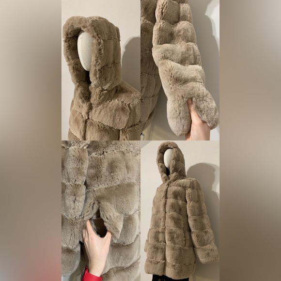 BCBGMaxAzria Hooded Tan Faux Fur Coat - Picture 3 of 17